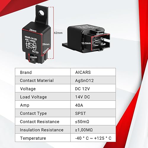 Miniatura 5 de Relé de 12 V 40 A para automóvil, barco, camión, relé de 4 pines SPST, ajuste universal, fusibles de automóvil, interruptor de relé de arranque,