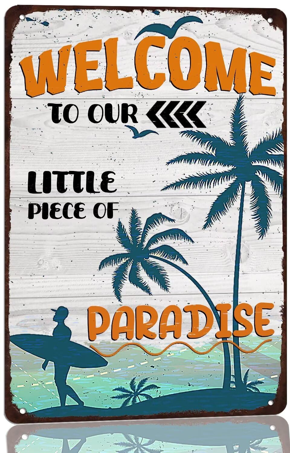 SMAZDFXX Vintage Outdoor Pool Metal Sign Welcome To Our Little Piece of Paradise Tin Sign Home Swimming Pool Sign For Backyard Garden Beach Hut Outdoor Signs 5.5"x8"