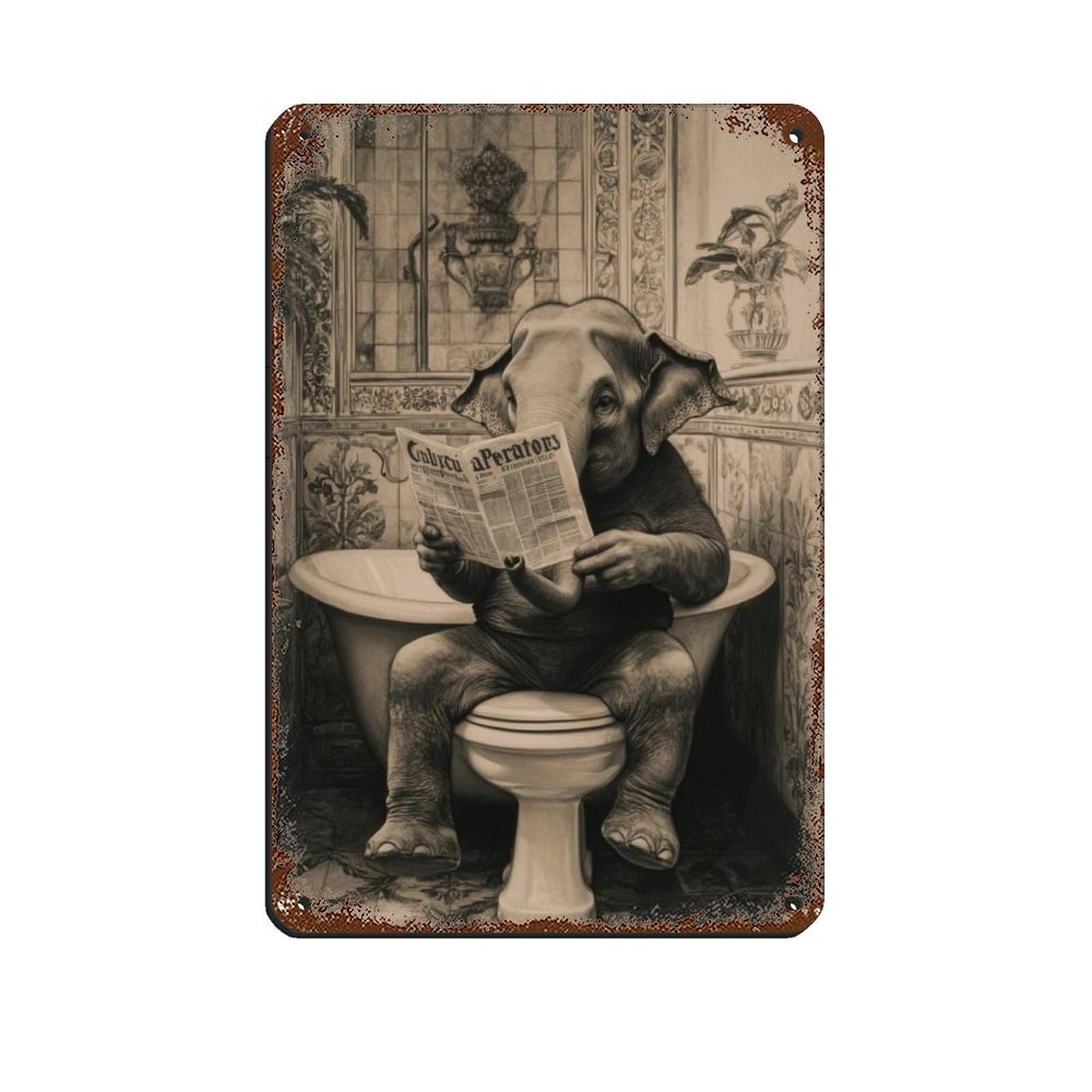 Quirky Elephant, Elephant in Bathroom Tin Sign Vintage Metal Pub Club Cafe Bar Home Wall Art Decoration Poster Retro 8x12inch(20x30cm)