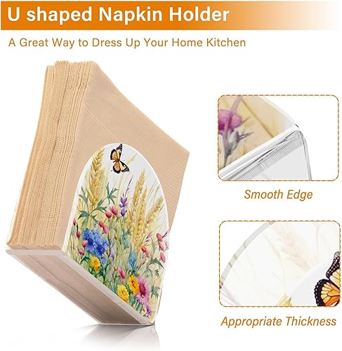 Miniatura 4 de Napkin Holder Rustic Wildflowers Butterfly Napkin Holders for Tables, Clear Acrylic Napkin Holders Cocktail Napkin Holder for Kitchen Restaurant Bar