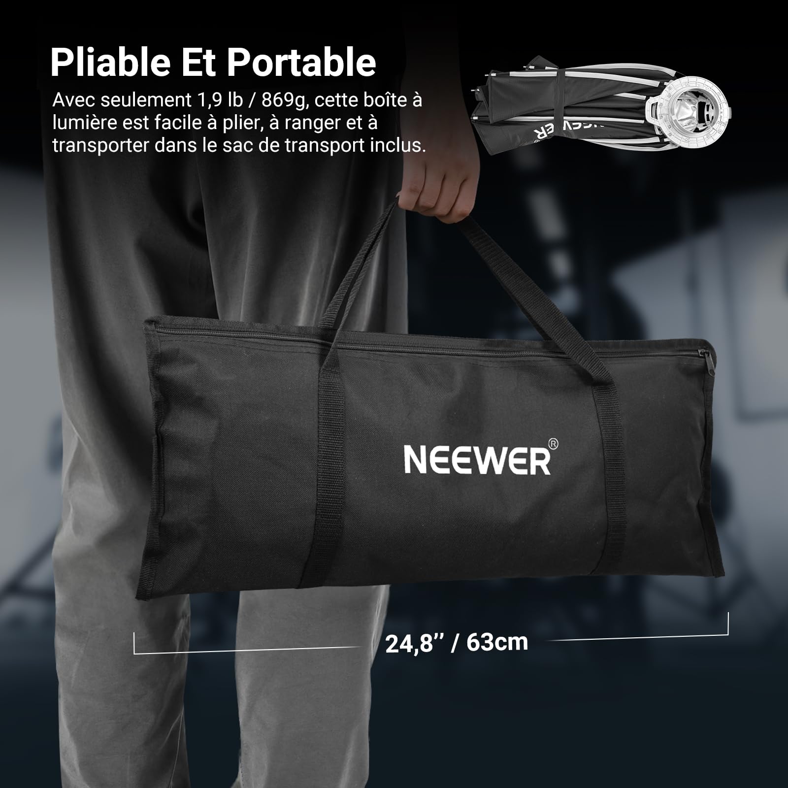 NEEWER Basics Softbox Parabolique,25,6" Monture Bowens, Diffuseurs/Grille/Sac Inclus, Compatible avec Aputure 150c, Compatible avec Godox SL60w NEEWER FS300C FS230C FS150B HB80C CB200C Q6 Q300, NS63P