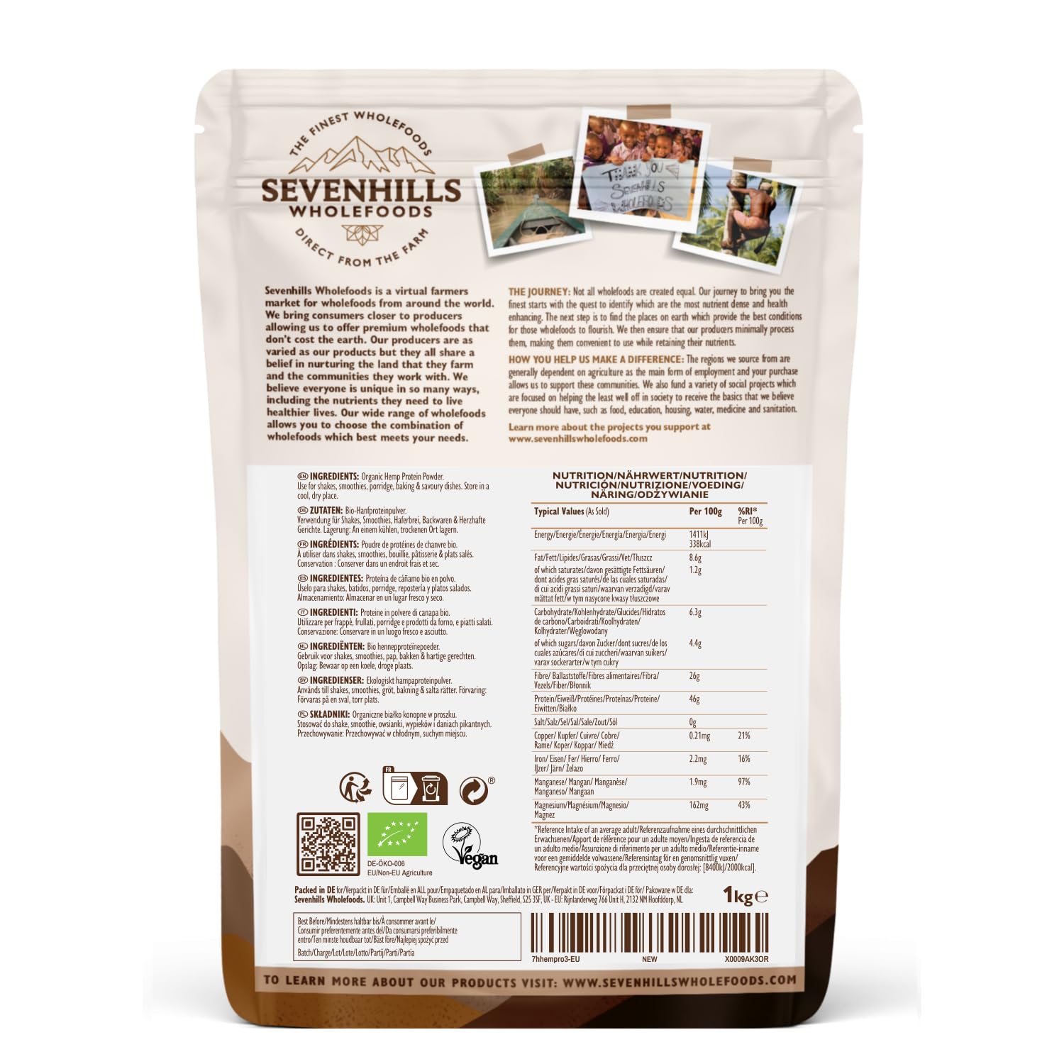 Sevenhills Wholefoods Polvere Di Proteine Di Canapa Cruda Bio 1kg