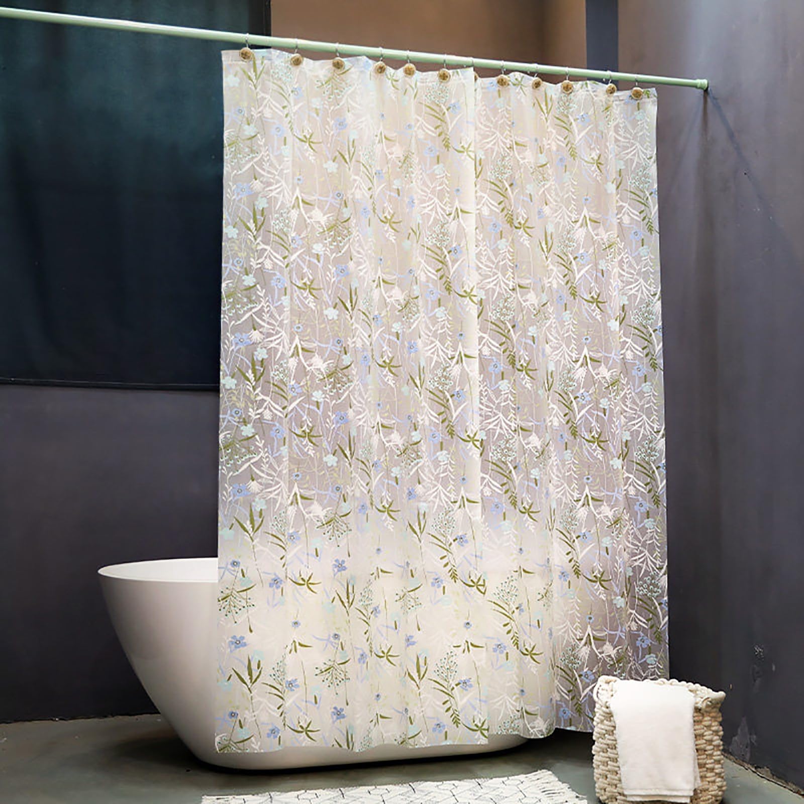Générique Rideau de Douche imprimé Plante fraîche étanche en EVA Semi-Transparent, Nettoyage Facile