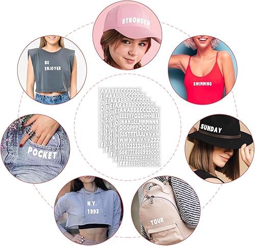 Miniatura 7 de 10 hojas 1660 piezas letras y números termoadhesivos para ropa, letras de vinilo termoadhesivas blancas de 1 pulgada con letras de transferencia