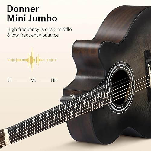 Vista 9 de Donner- Paquete de guitarra acústica Dreadnought de 36”, kit de guitarra para principiantes tamaño 3/4