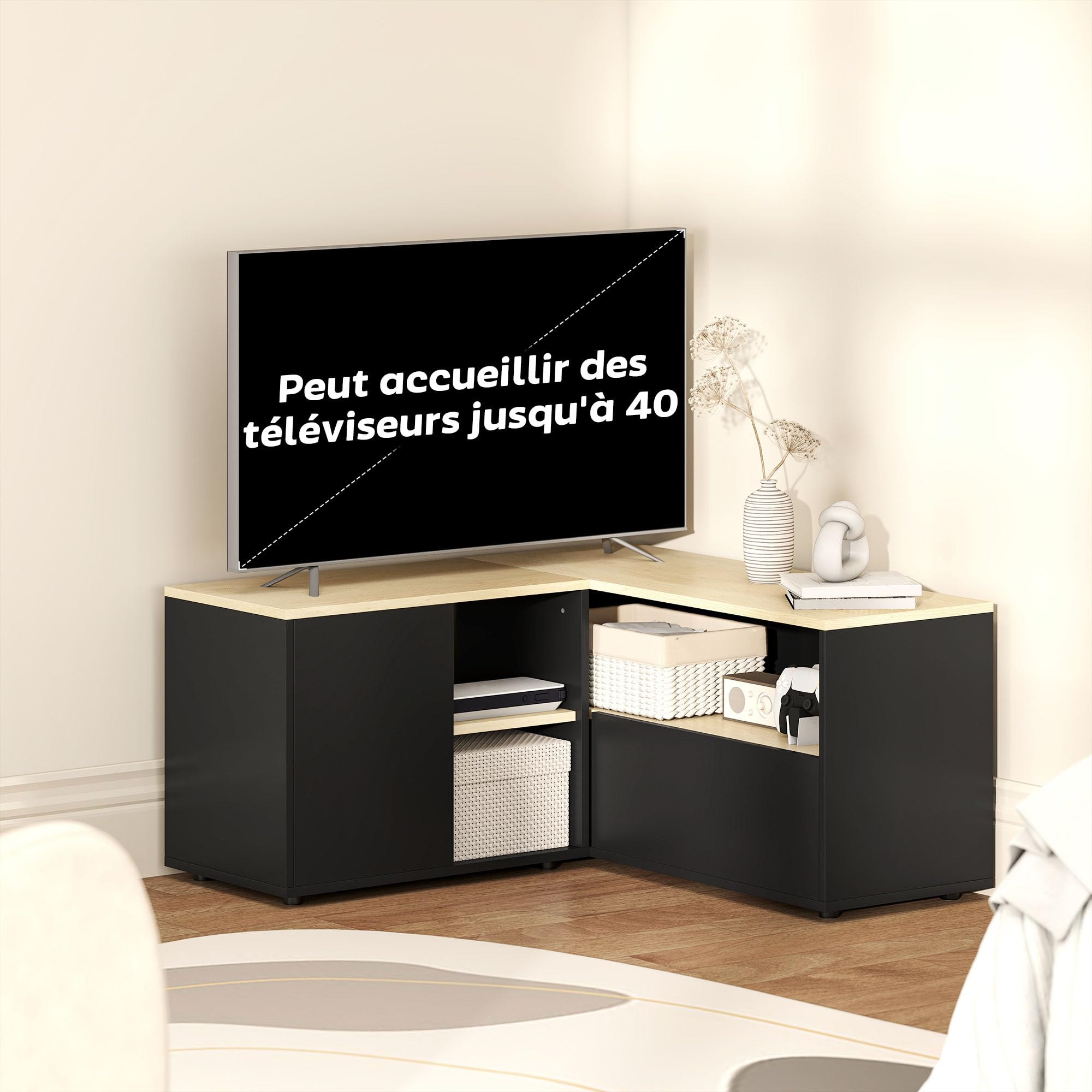 HOMCOM Mobile TV Angolare con Ripiani fino a 40 Pollici Quercia Nera