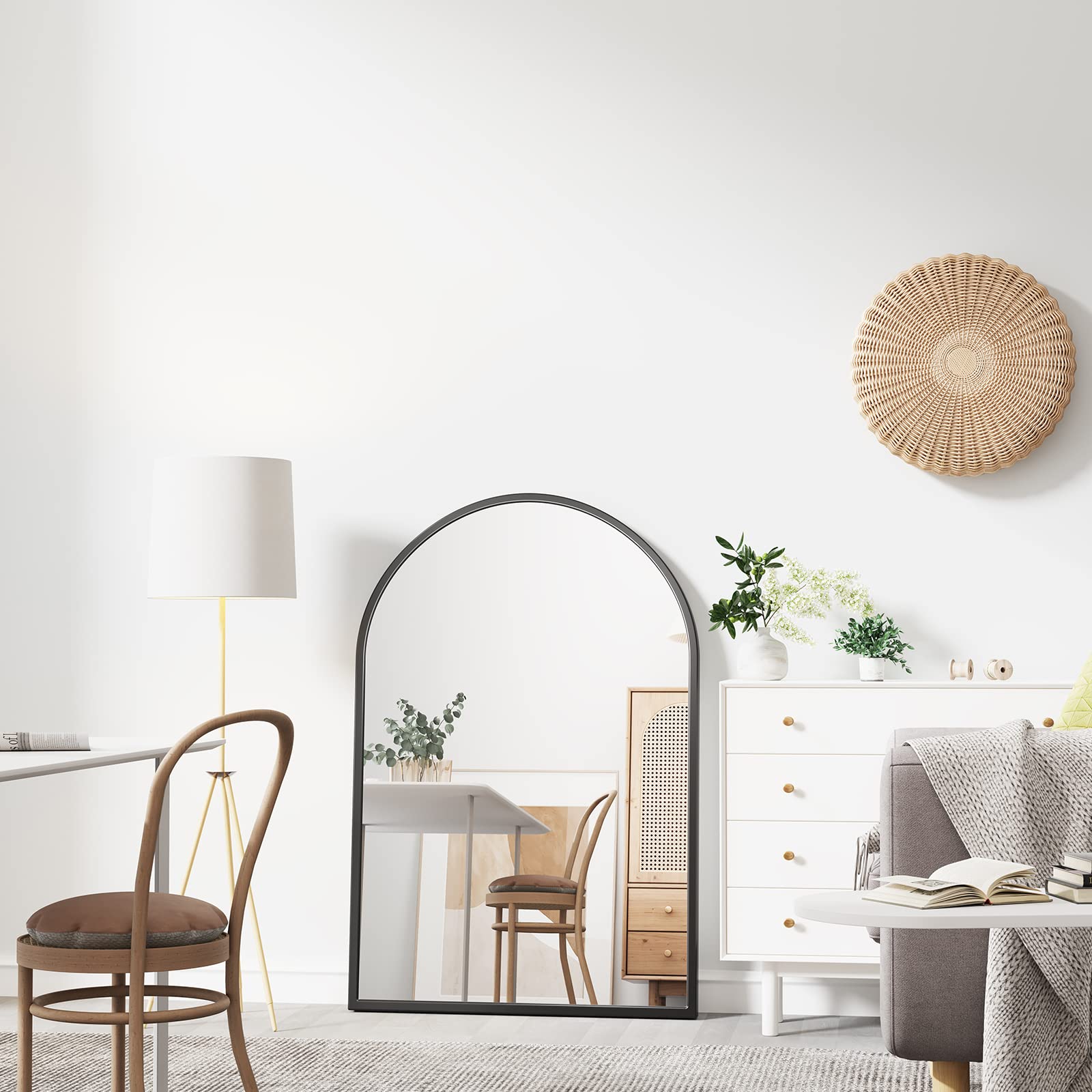 Dripex Specchio da parete Arco 60x90 cm con Metallo in alluminio, HD Bagno Specchi con Immagine Nitida per Trucco Decorativo Soggiorno - infrangibile (Nero)