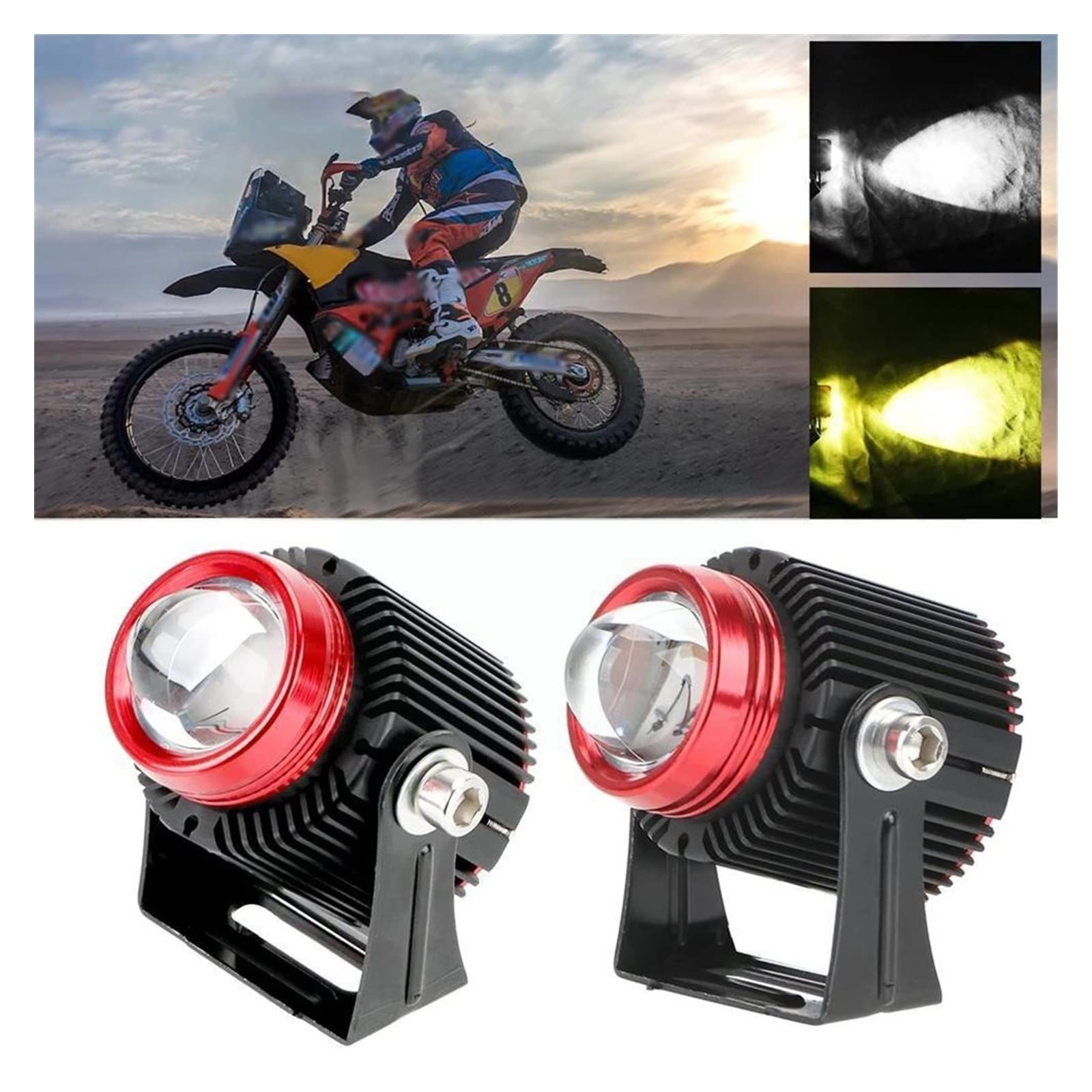 Moto Antibrouillard Lumière Couverture Protecteur 2 Pièces LED Phares Moto Double Couleur Feux Croisement LED Projecteurs Universels Auto Lumières Lampe Auxiliaire Voiture Brouillard Travail Lumière