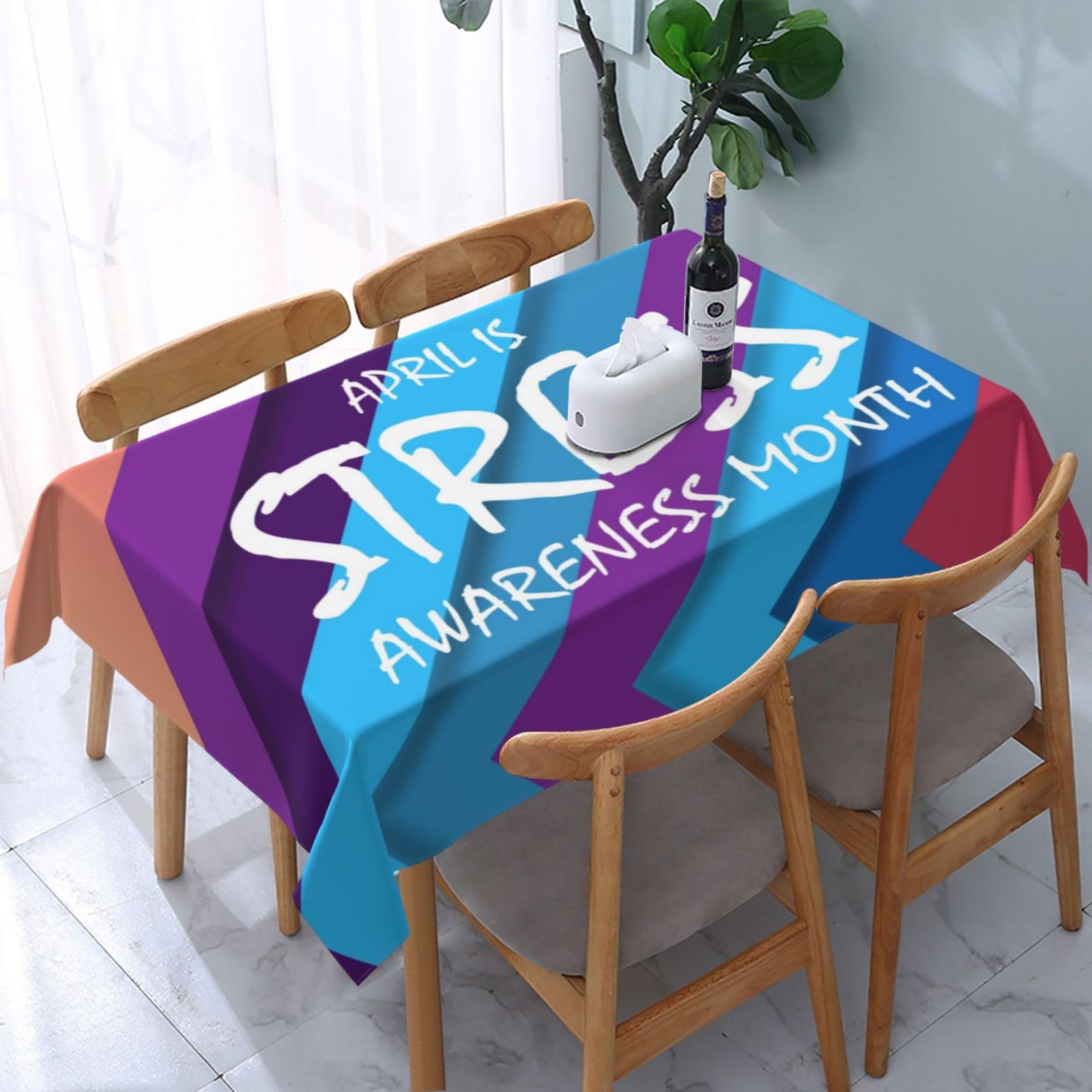 JunHeArt Stress Awareness Month Tablecloth Rectangle Table Cover Washable Table Cloths Decor For Kitchen 54" X 72"