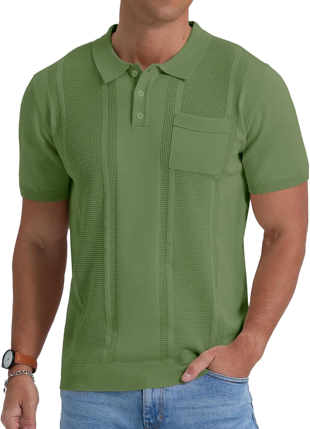 Sailwind Mens Textured Knit Polo Shirts Short Sleeve Summer Collared T Shirt with Pocket