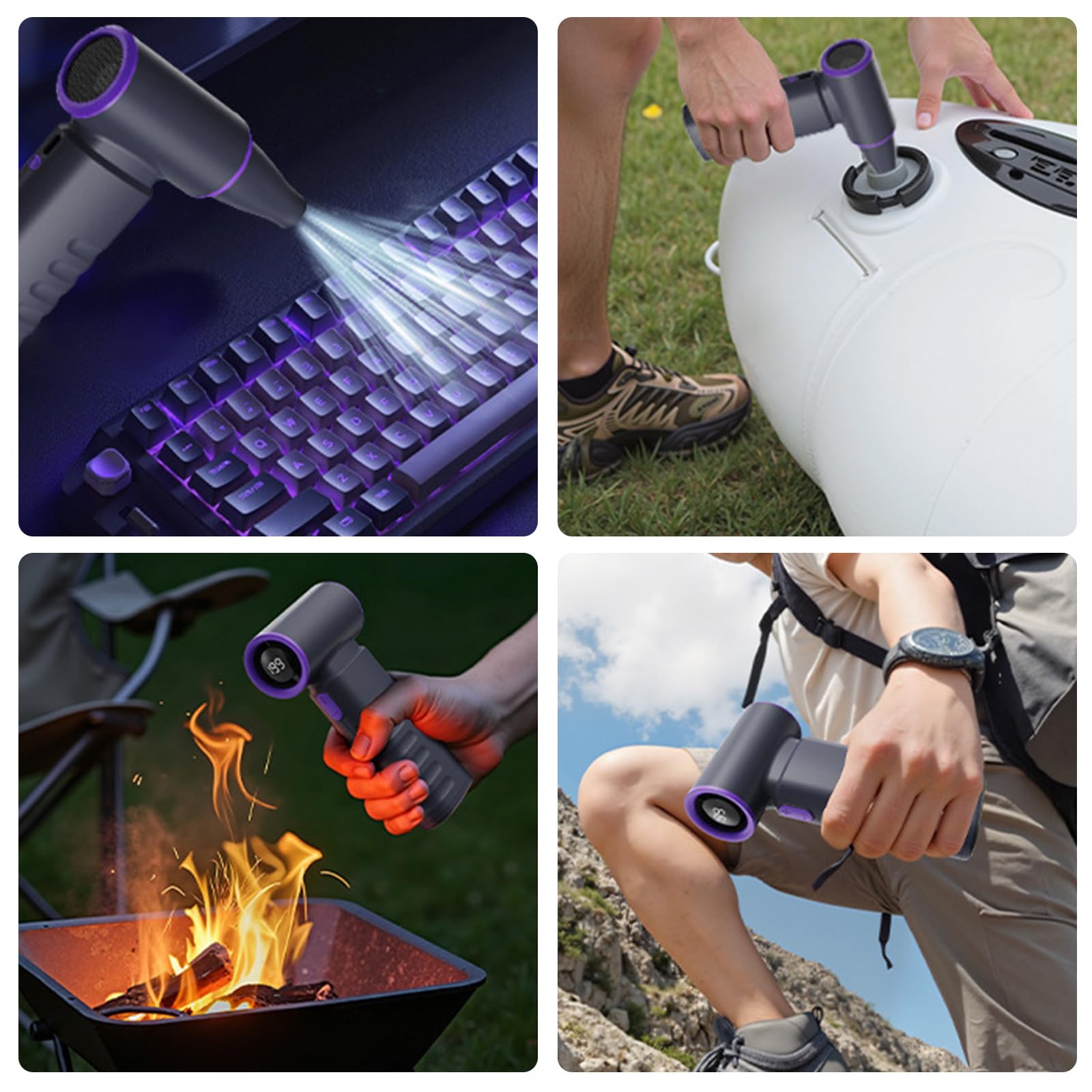 Potente ventilatore portatile con impostazione di velocità 199 velocità USB C ricarica ABS+costruzione PC adatto per campeggio attività sportive manico regolabile ed ergonomico