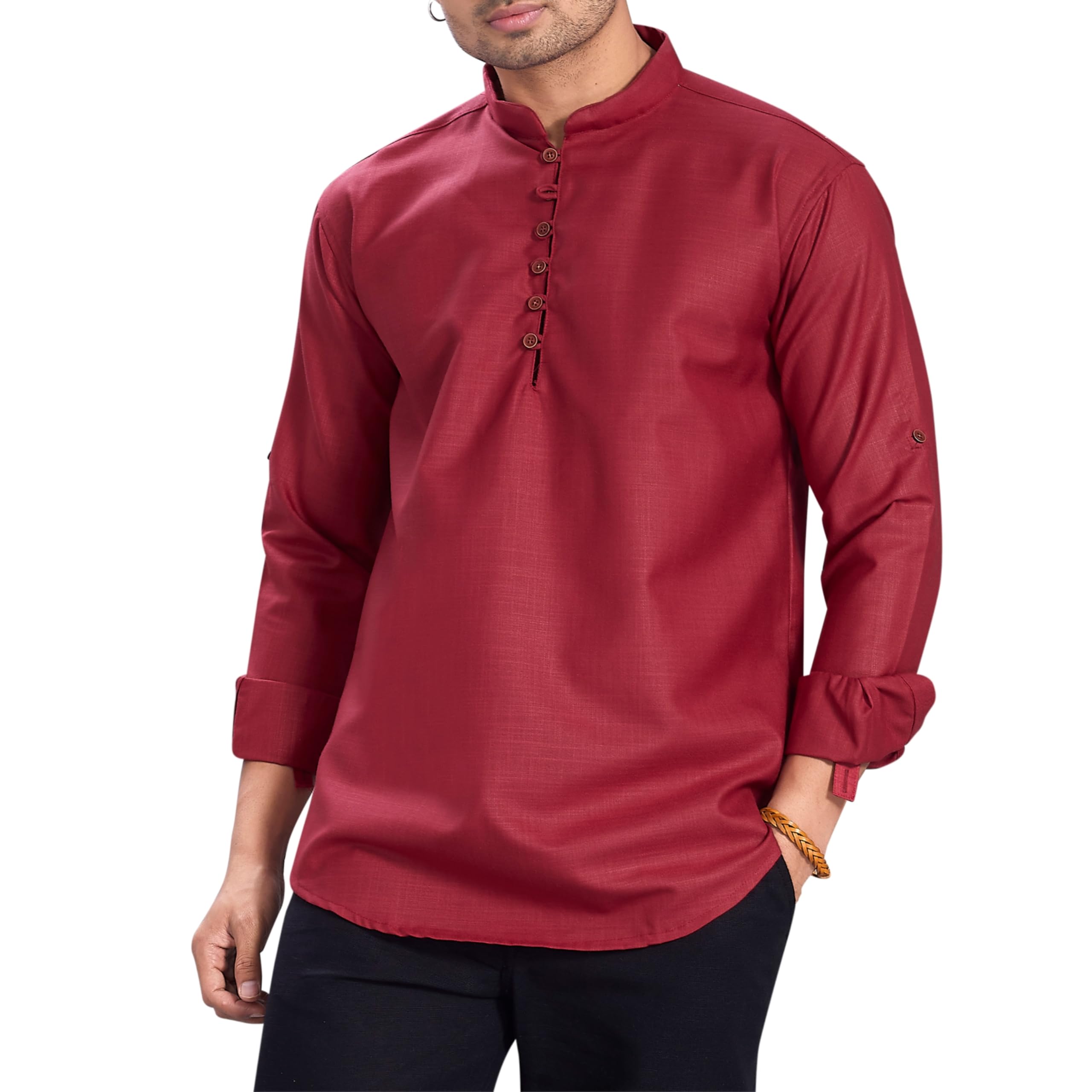 Divisive Men's Cotton Relaxed Fit Short Kurta (Dkrt1064_S_Maroon)