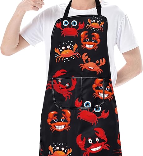 Miniatura 5 de CMNIM Divertido delantal de cangrejo - Delantal rojo para hervir y barbacoa con bolsillo
