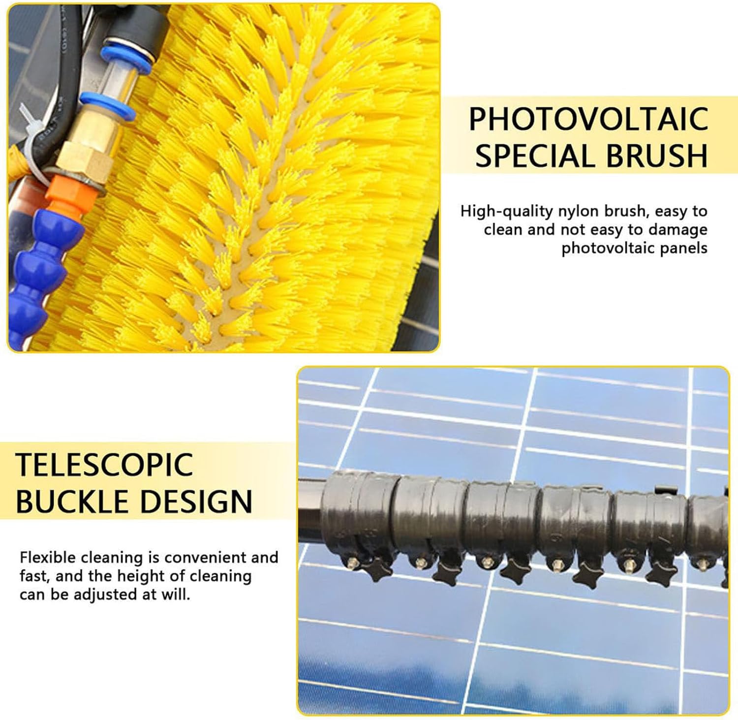 Solar Panel Cleaning Roller Brush Kit 100cm Water Fed Pole Adjustable Electric Brush for Outdoor Window Cleaning Photovoltaic Panel Cleaner 4m/13ft