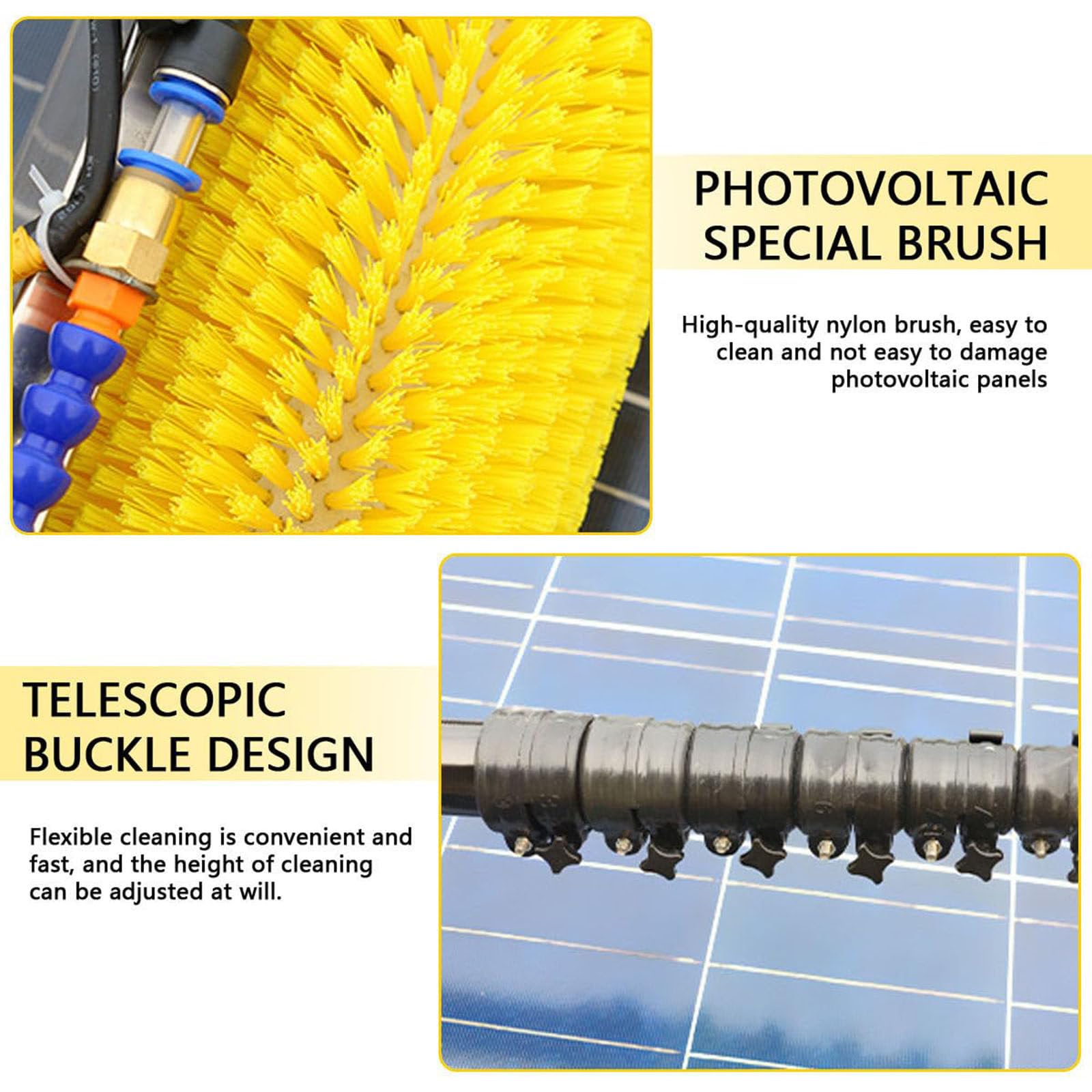 Elektrische Reinigungsbürste für Solar-Photovoltaik-Module mit 100 cm Bürstenrolle und 4,8 m Teleskopstange, Super-Reinigungskraft, Waschgerät für den Außenbereich
