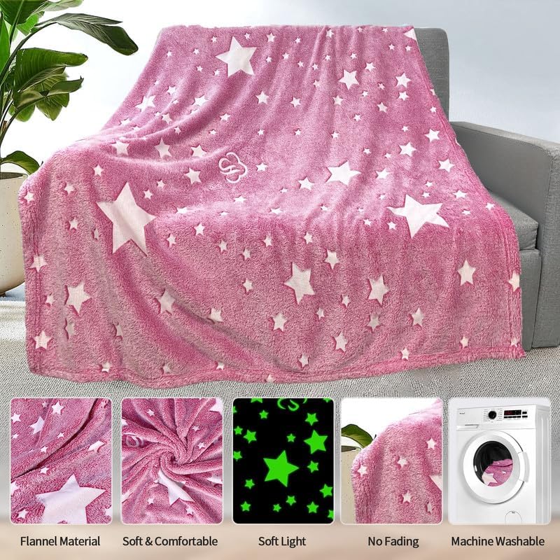 Star Blanket for Girls, Pink Blankets Women, Glow in The Dark Blanket, Cute Teen Personalized Adults/Kids,Soft Fleece and Throw,Birthday Gifts 40inx 50in - Image 4