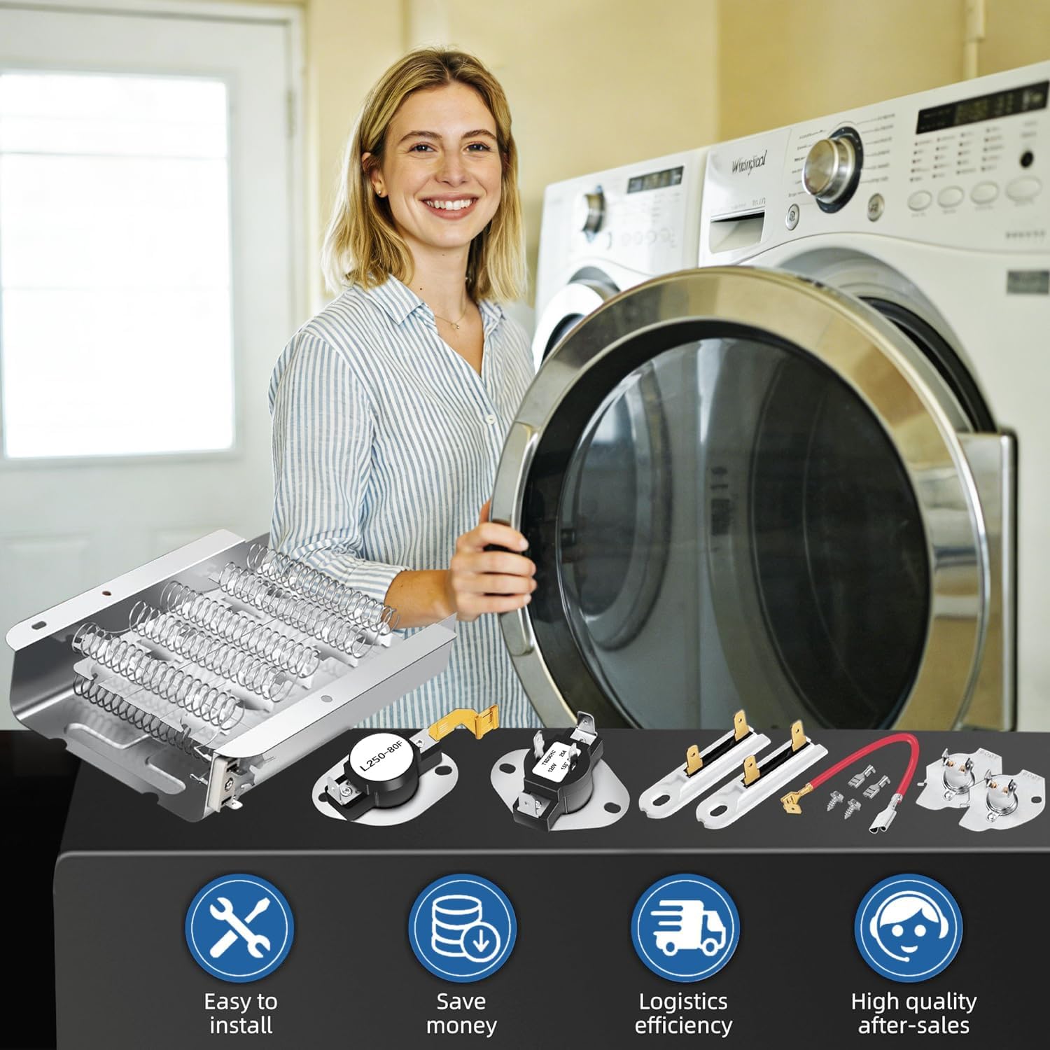 Upgraded 279838 Dryer Heating Element Kit-Compatible with Maytag MEDX655DW1 MEDC215EW1,Roper RED4516FW0,Kenmore 110 Series Dryers (Rated Power of 279838 Dryer Heating Element is 5400 Watts 240 Volts）