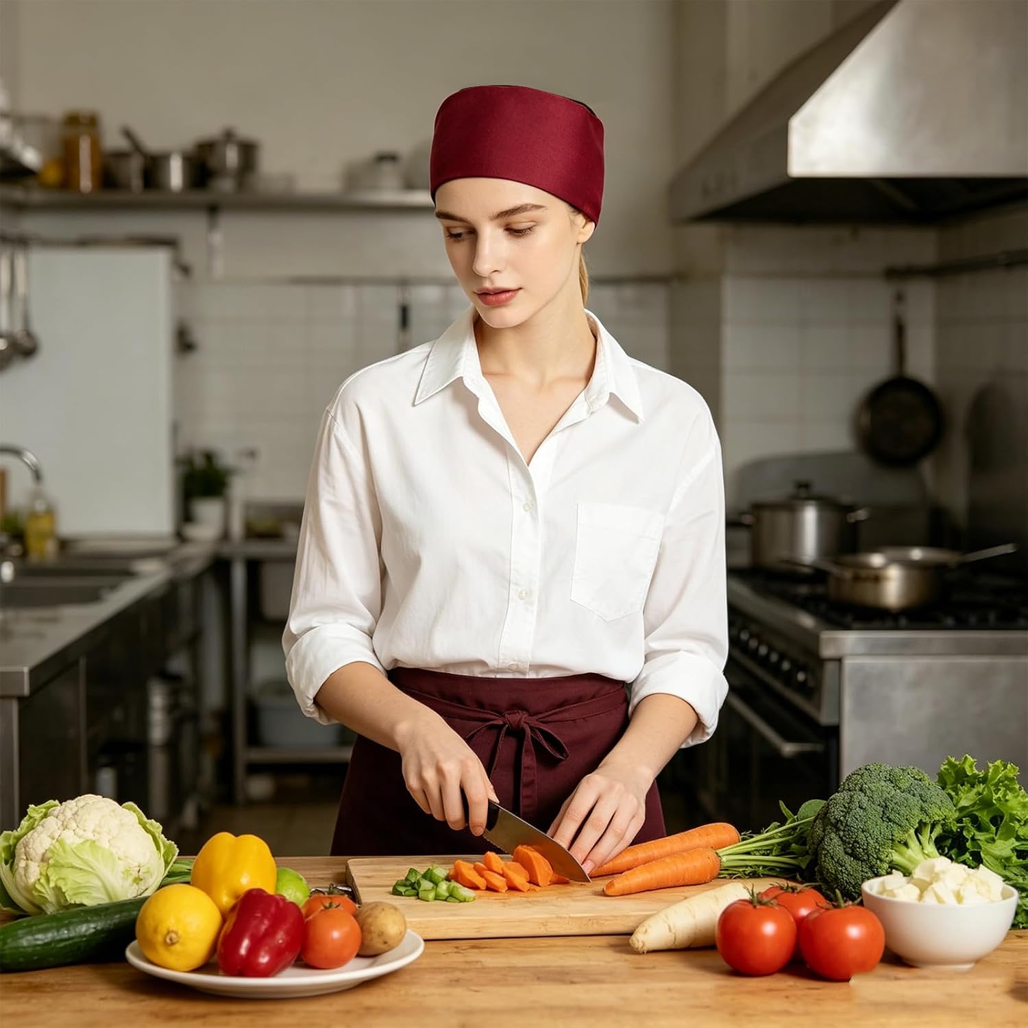 Sholeno Catering Women Cook Caps Unisex Beanie Cap Chef Cuisine Hats Breathable Mesh Hat for Kitchen