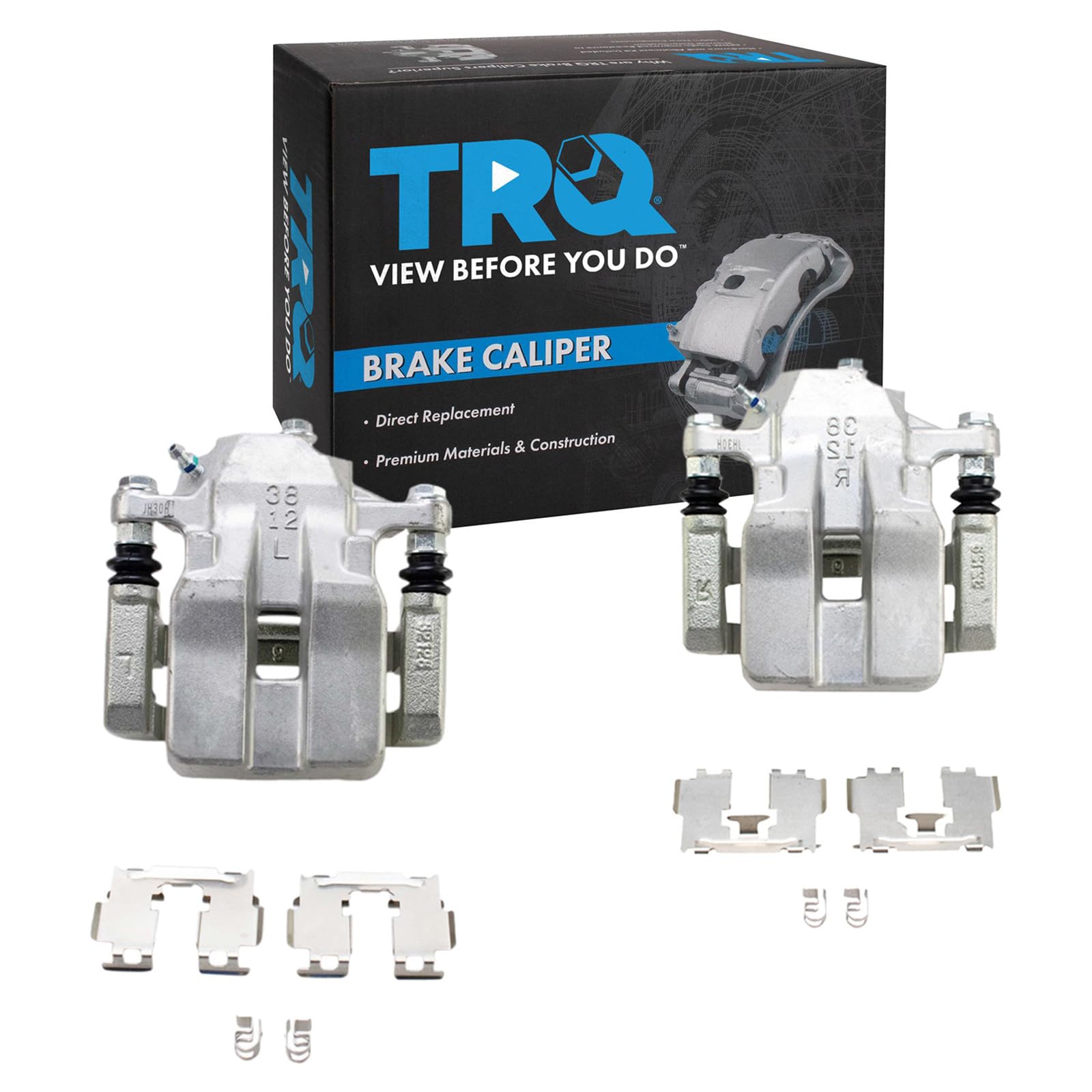 TRQ Rear Driver and Passenger Side Brake Caliper Set Caliper Brackets