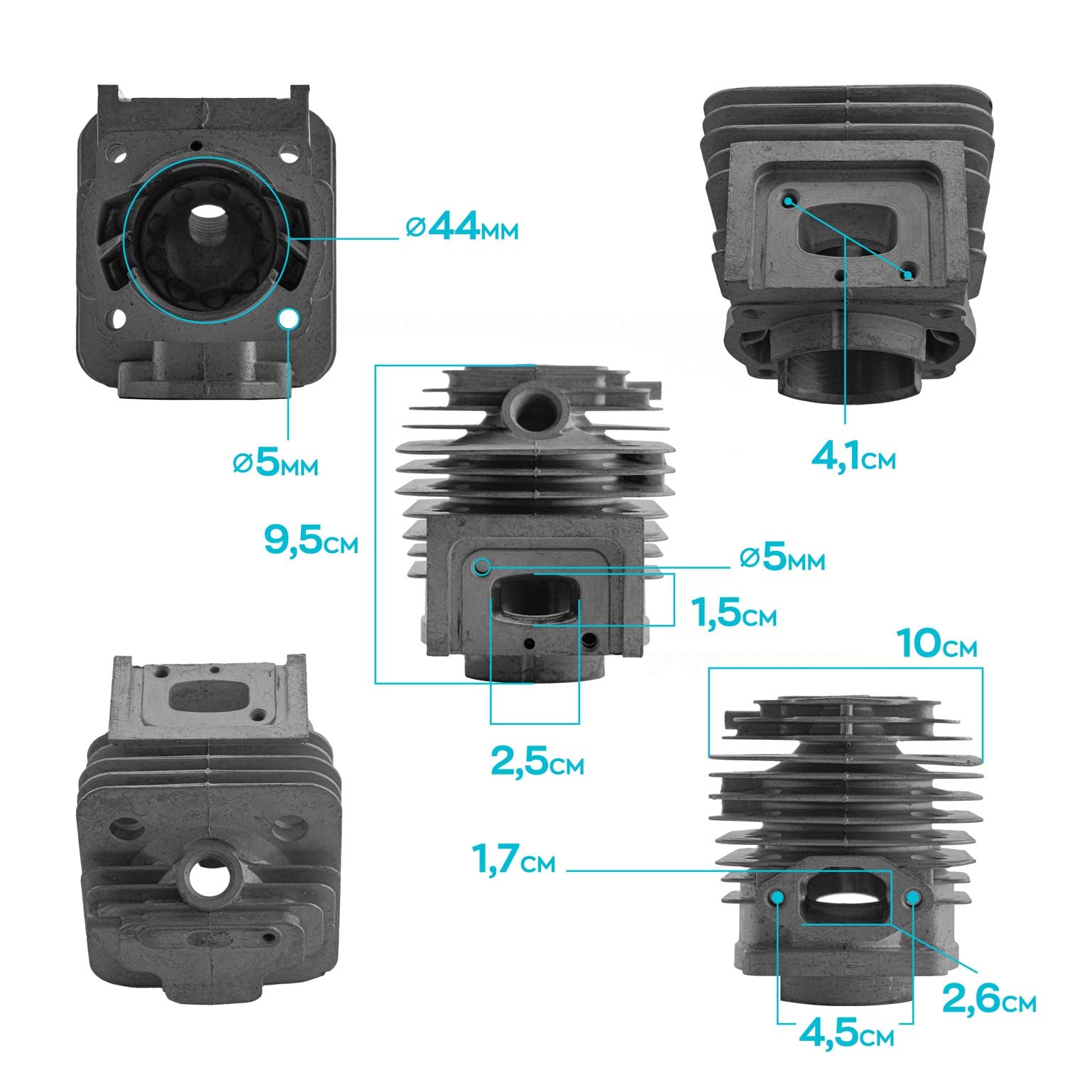 Grupo térmico para motoazada de 52 cc, repuesto compatible con cilindro + pistón para motores de 2 tiempos de 52 cc