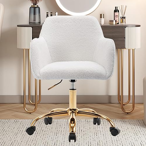 Miniatura 8 de Moderna silla de oficina en casa tapizada y bonita silla de escritorio con patas de metal dorado silla giratoria ajustable con ruedas silla de