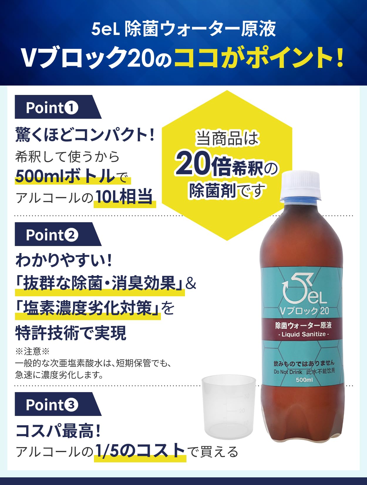 Amazon.co.jp: Vブロック20 強力除菌・消臭剤 次亜塩素酸水 水で希釈で