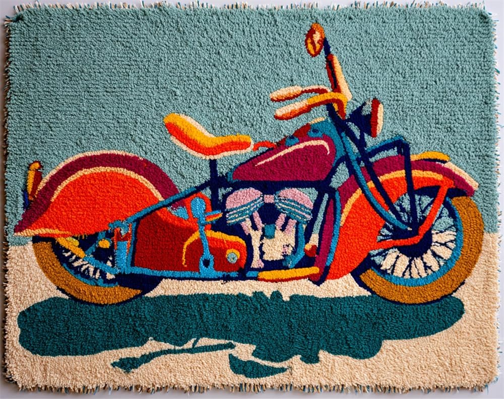 FWRTYCB Latch Hook Rug Kit Retro Motorcycle