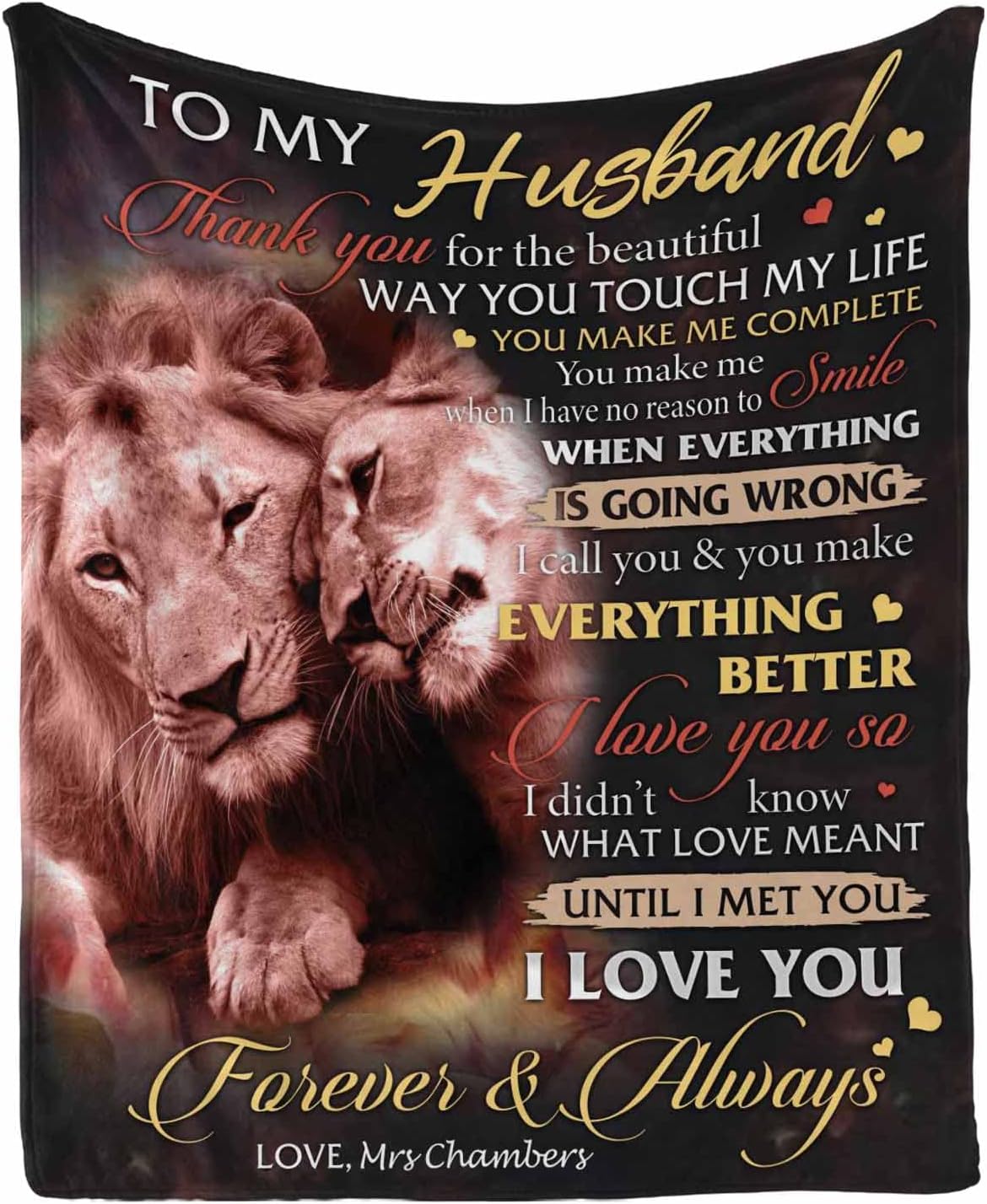 Custom Personalized Name Message Text Blanket to My Husband, Thank You for The Beautiful, I Love You Forever and Always Throw Blanket 60 x 80 Inches