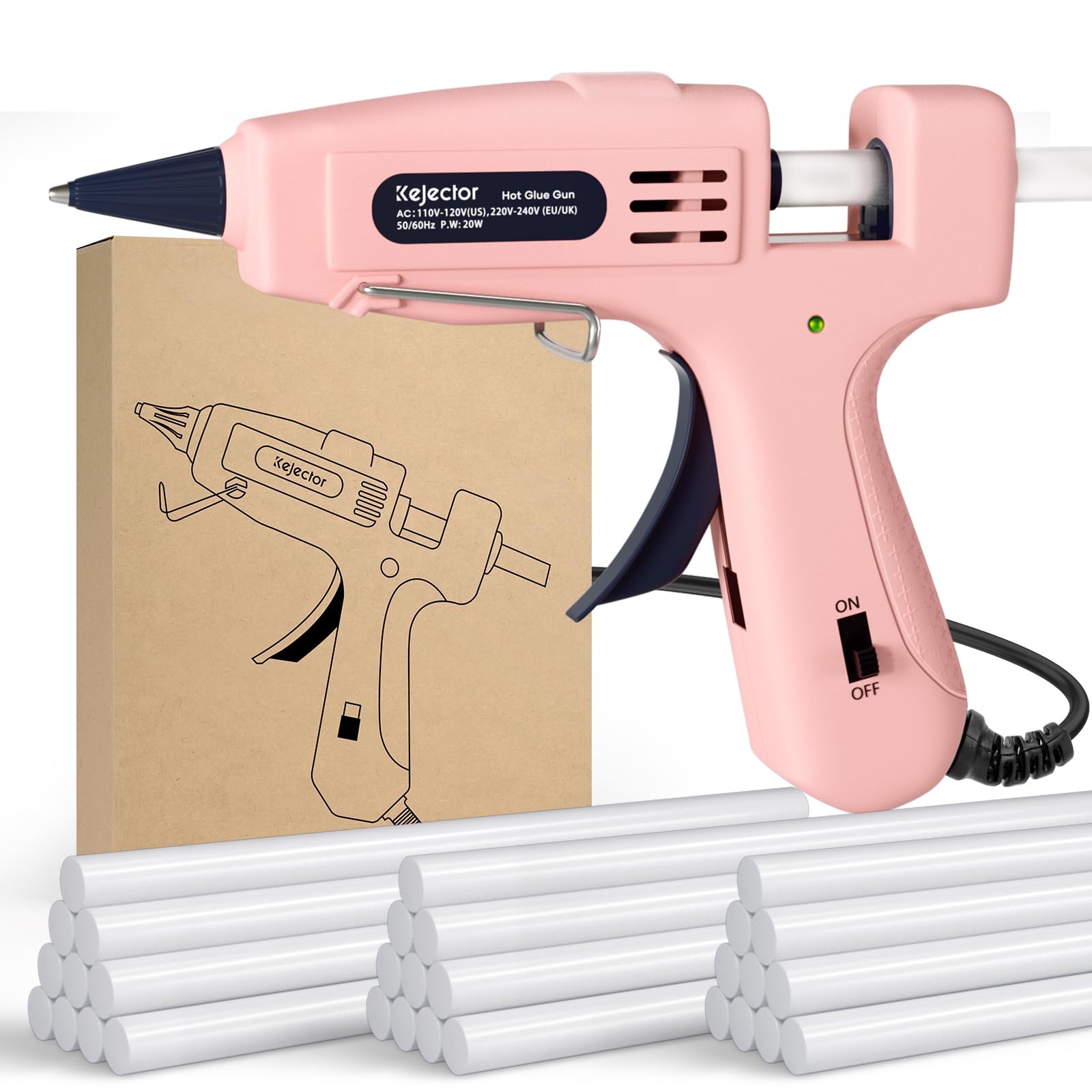 Pistola de pegamento caliente ignífuga con 30 barras de pegamento (130 x 7 mm), mini kit de pistola de pegamento caliente de 20 W, calentamiento rápido, antigoteo para niños, proyectos de manualidades