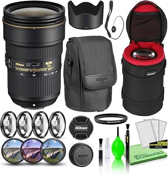 Nikon AF-S NIKKOR 24-70mm f/2.8E ED VR Zoom Lens Bundle with Padded Case, Macro Filter Kit, UV, CPL, FL Filters, Lens Cap Keeper, Cleaning Kit