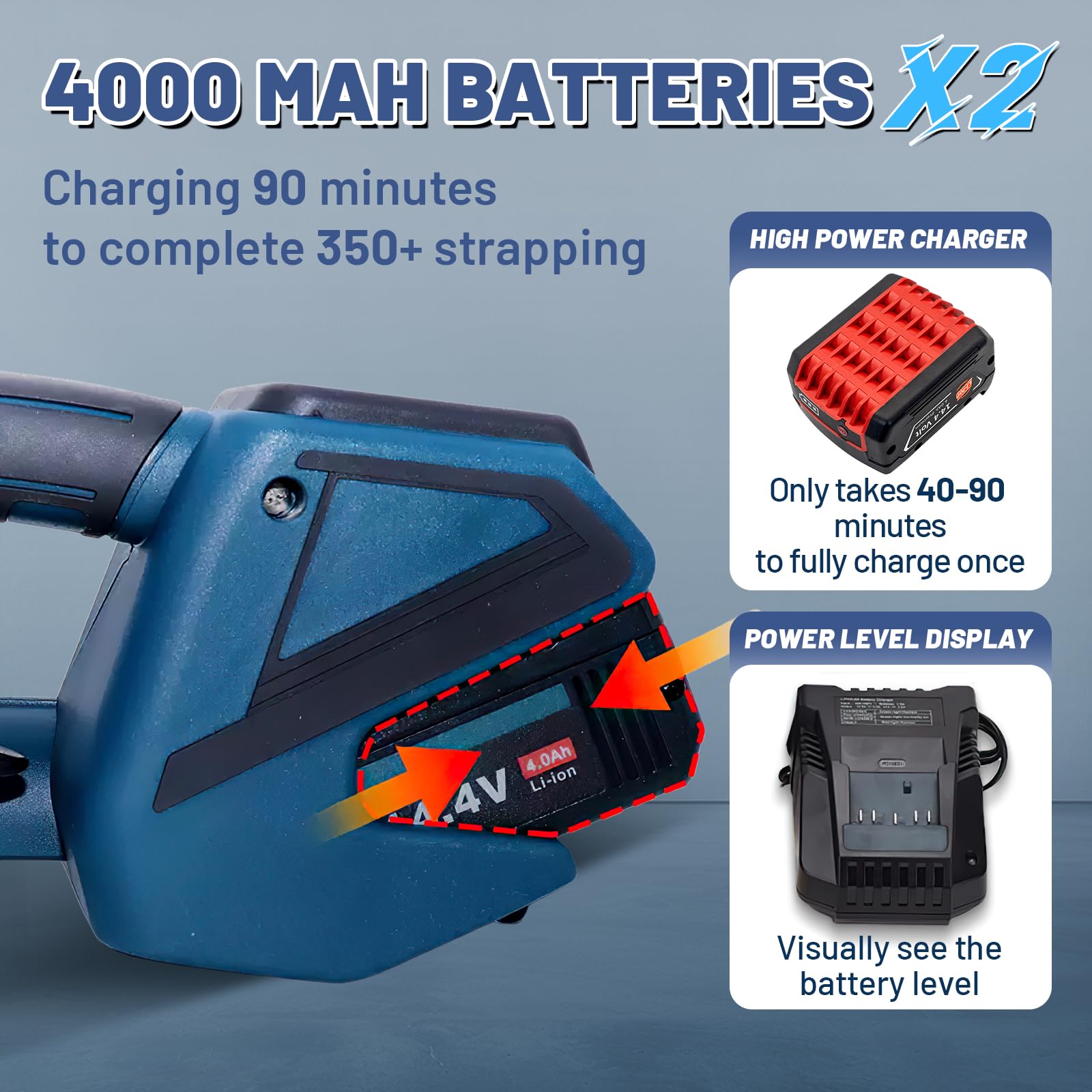 Automatische Elektrische Umreifungsgerät 4000mAh Akku 900-3200N Zugkraft PET PP Bänder 13-16mm Umreifungsgerät Boxen Paletten