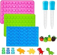 Vista 1 de 3Pcs Gummy Candy Molds - Silicone Mini Gummy Bear/Dinosaur/Fruit Snack Molds with 2Pcs Dropper,Non-stick and Bpa Free for Candy Chocolate Gummies