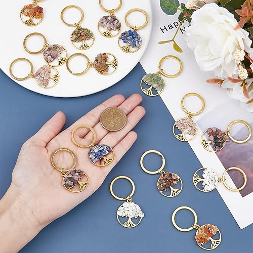 Miniatura 10 de SUPERFINDINGS Tree of Life Keychain Chip Gemstone Keychain Natural Crystal Stone DIY Keychain Pendants with Split Key Rings