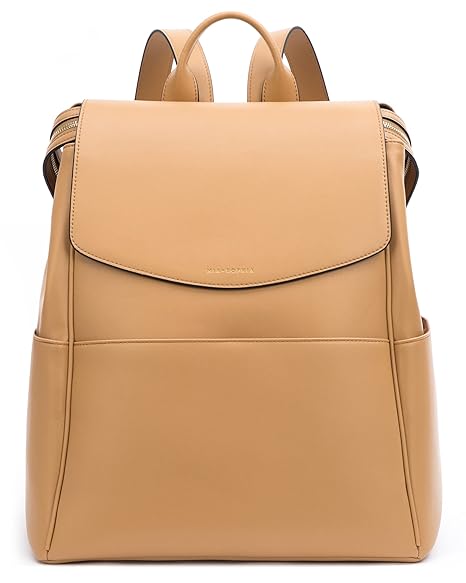 Mia + Sophia Leather Diaper Bag Backpack with Changing Pad, Stroller Straps, Bottle Holder, Brown Olivia