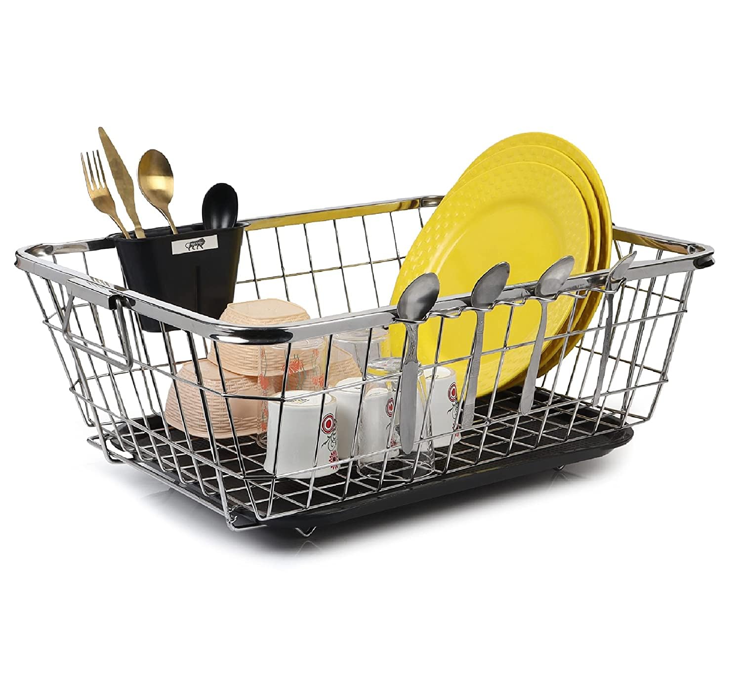 Home-Eco Stainless Steel Dish Drainer/Dish Drying Rack with Tray & Spoon Holder (Standard-)
