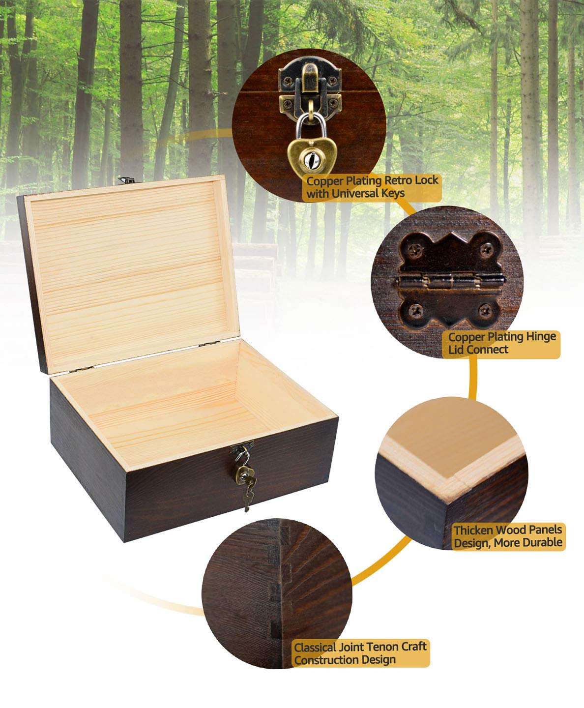 Amazon.co.jp: 木製収納ボックス ロックと鍵付き 装飾的な木製記念品