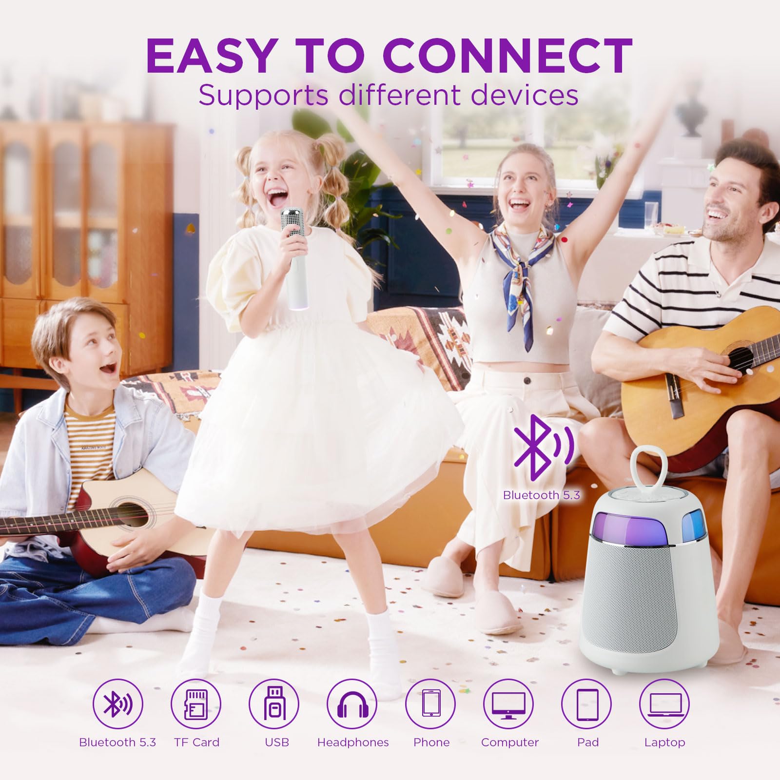 Mini máquina de karaoke, altavoz Bluetooth portátil con 2 micrófonos inalámbricos para adultos y niños, micrófono de karaoke con sistema PA compatible con USB/Tf/Aux para fiestas en casa
