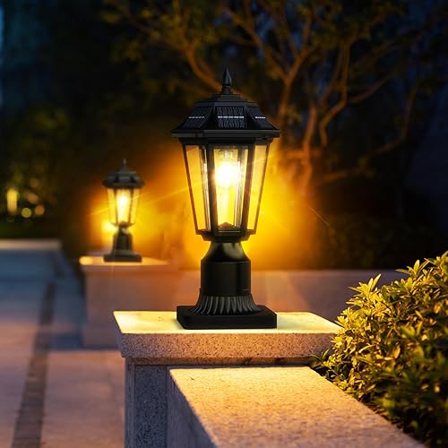 Miniatura 6 de Luces solares para postes al aire libre con base de montaje en muelle de 3 pulgadas, 2 unidades, luces solares inalámbricas para exteriores, luces