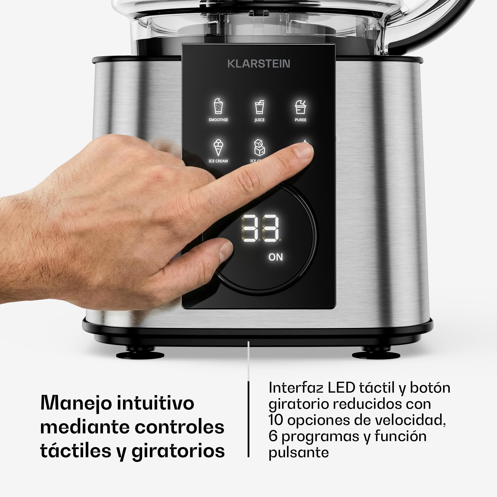 Klarstein Robot de cocina, Verosteel con batidora – Robot de cocina multifunción de 1200 W, recipiente de 2 L, batidora de 1,75 L, 10 velocidades, 6 programas, exprimidor y picadora de carne