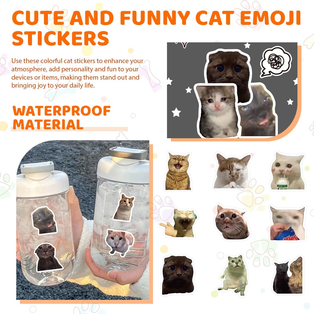300 Stickers Gatti Sticker Meme Adesivi Divertenti Kitty Sticker Stickers Set Adesivi Estetici per Laptop, Bottiglia d’Acqua, Quaderno, Decorazioni, Regalo