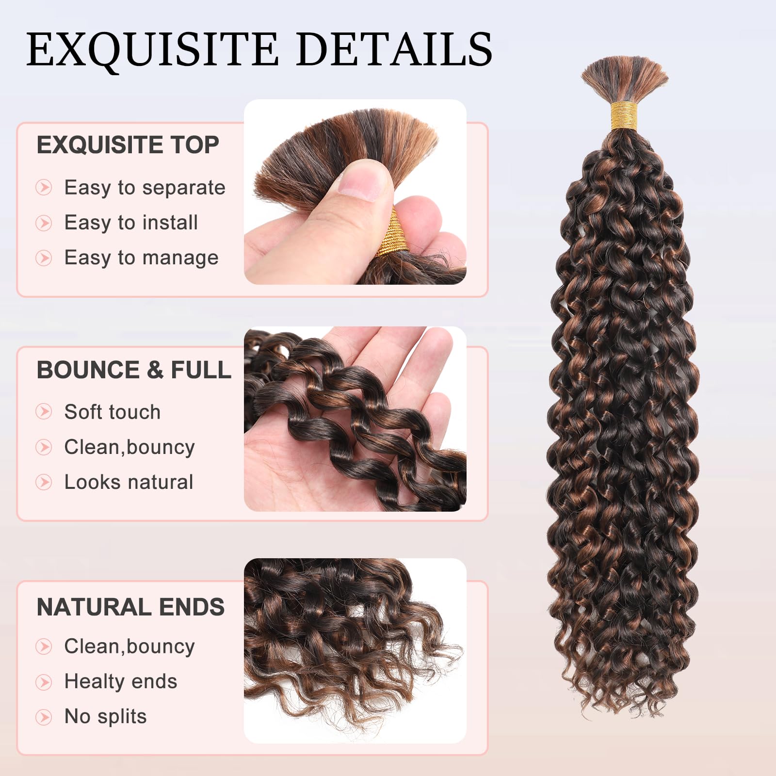 Deep Wave Bulk Hair for Braiding 22 Inch Natural Curly Hair for Boho Braids No Weft Wet and Wavy Braiding Hair Extensions for women (P4/30#, 22inch-3pc)