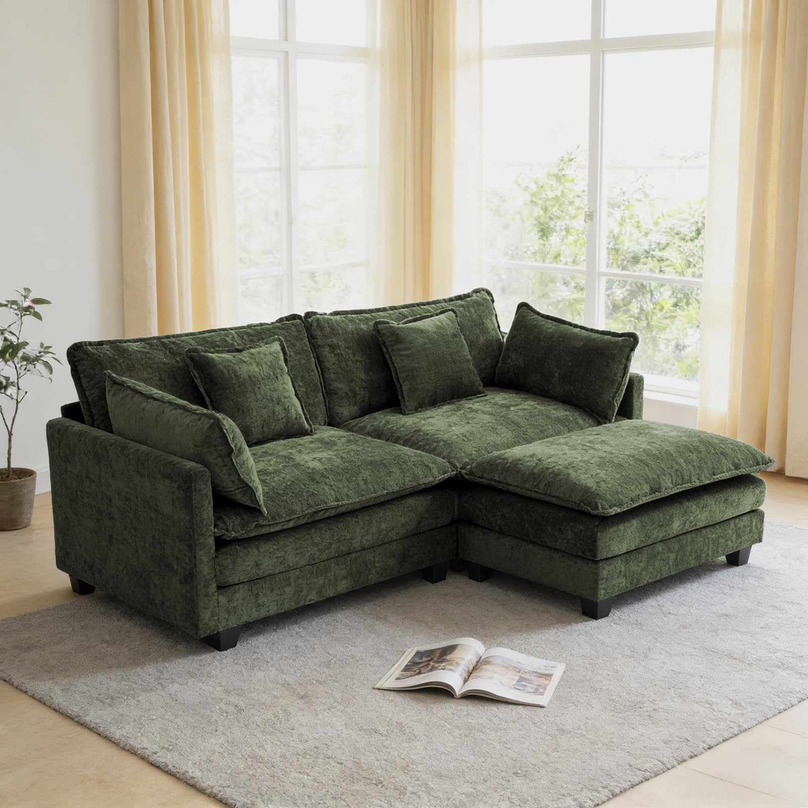 Redlife 78 Inch Modular Loveseat Sofa in Green