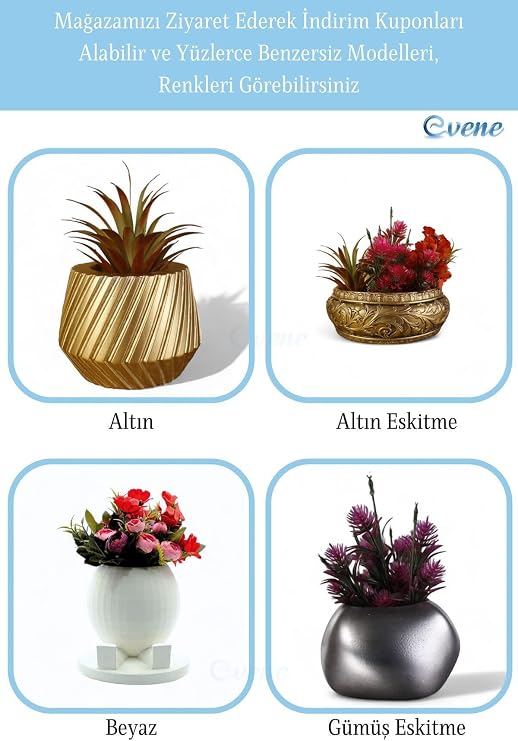 Evene Saksı Dekoratif Saksı Kaktüs Saksısı Sukulent Saksısı Küçük Saksı Model 40 Gold Saksı, eminisaksı8