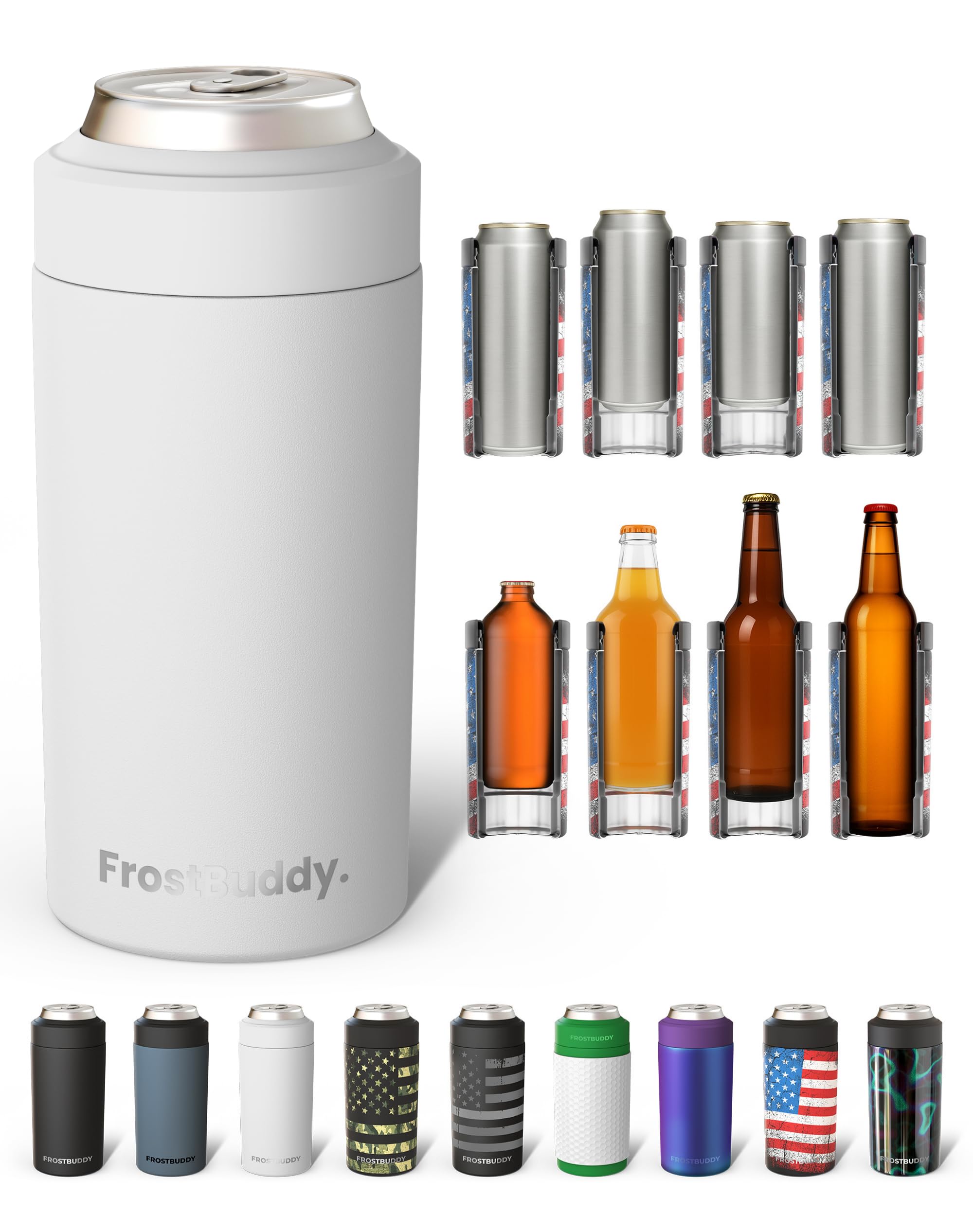 Universal Can Cooler - Fits all - Stainless Steel Can Cooler for 12 oz & 16 oz Regular or Slim Cans & Bottles - Stainless Steel