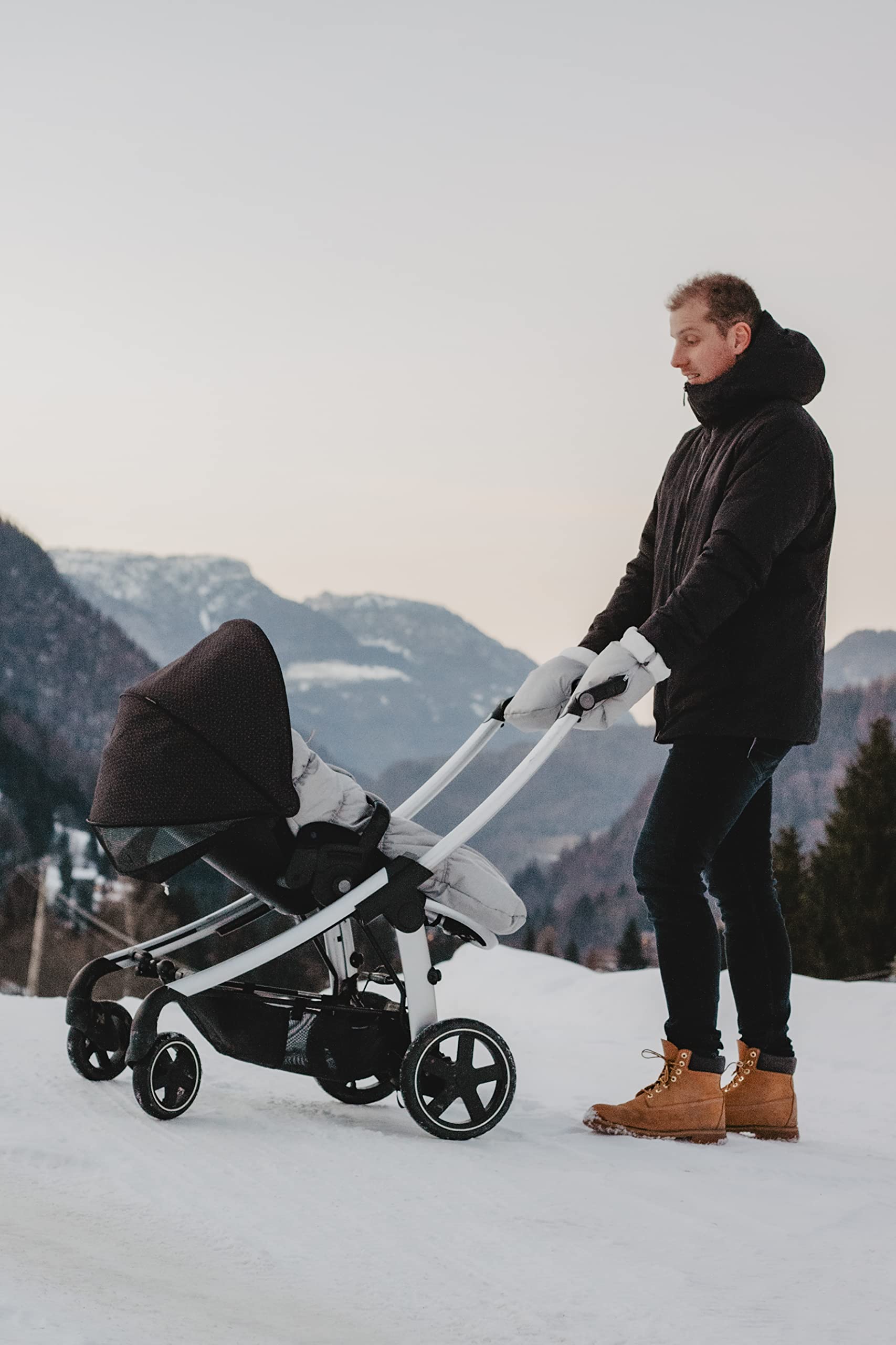 BÉABA, Wanten/handschoenen/handbescherming voor kinderwagen, regen-/sneeuwbescherming met ritssluiting, zeer warm, zacht, met fleece gevoerd, winddicht, waterdicht, ademend, terracotta