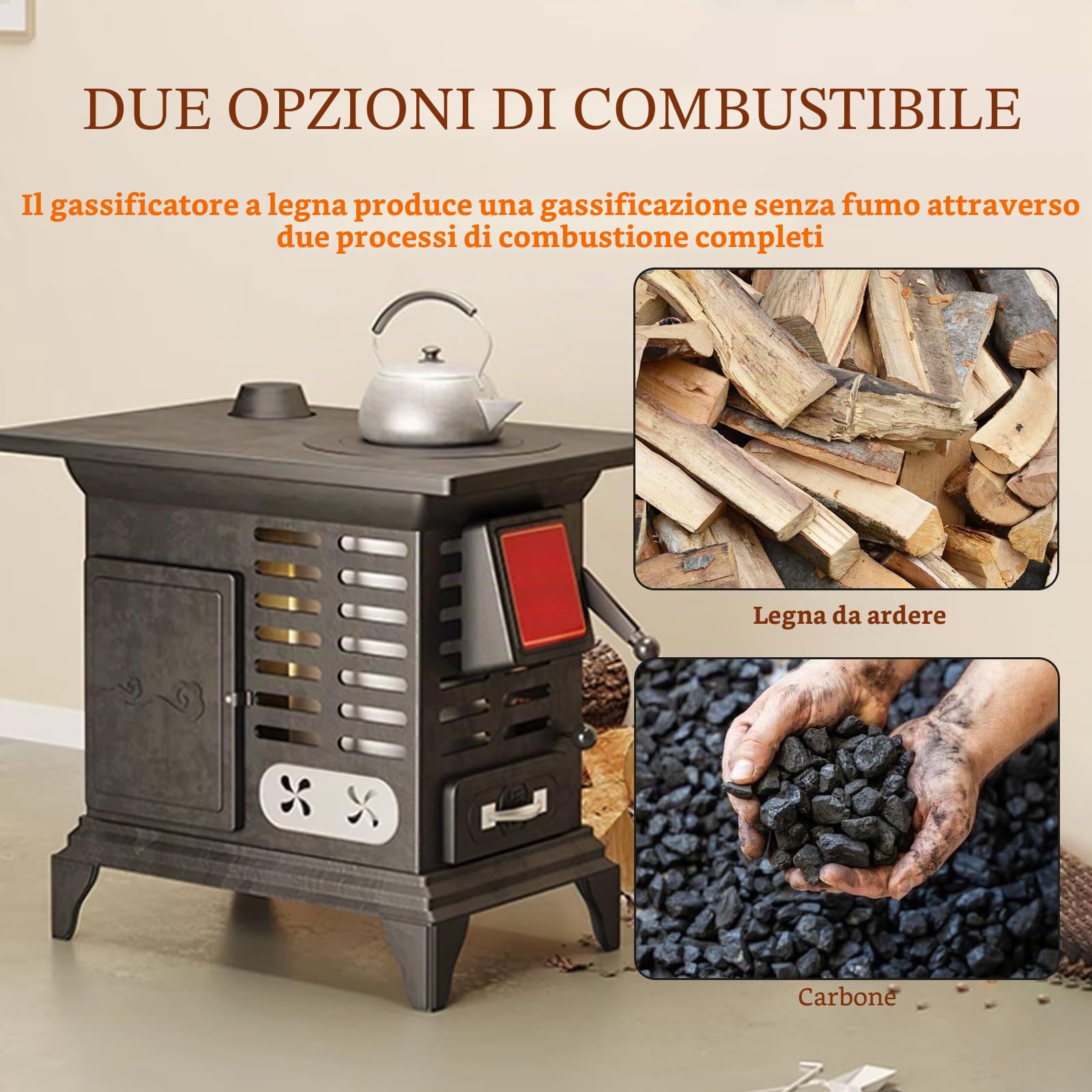 Stufa A Legna, Stufe A Pellet Con Forno E Valvola Di Ventilazione Regolabile, Legna Da Ardere E Carbone A Doppio Uso For Cucinare, Riscaldare, Bollire L'Acqua