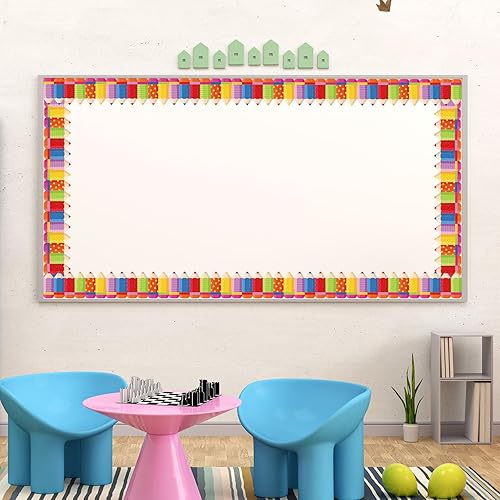 Vista 5 de Whaline 32.8ft Pencils Bulletin Board Borders Back to School Die-Cut Bulletin Board Colorful Pencil Rolled Border Trim for First Day of School