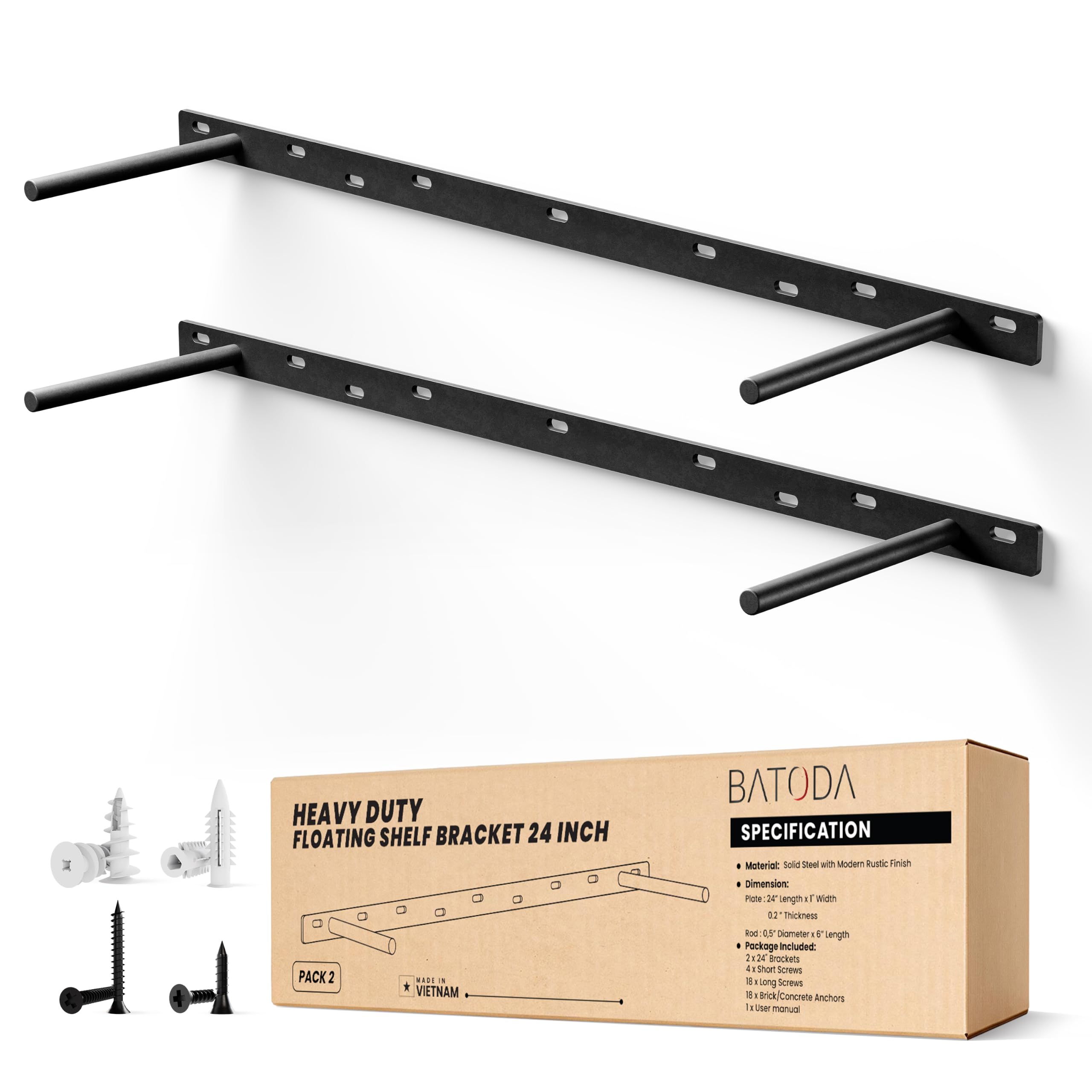 BATODA 24" Floating Shelf Bracket 2 Pcs,Hidden Bracket for Floating Shelves โ image 1