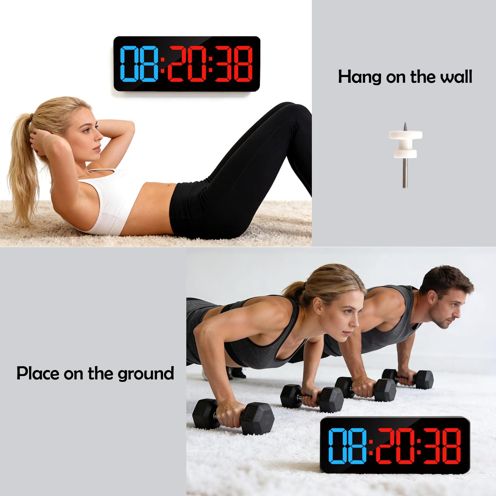 Timer Sport,Minuteur et Chronomètre Digital,Horloge Murale Numérique avec Télécommande,Gym Timer 12/24H pour Fitness Home Gym School