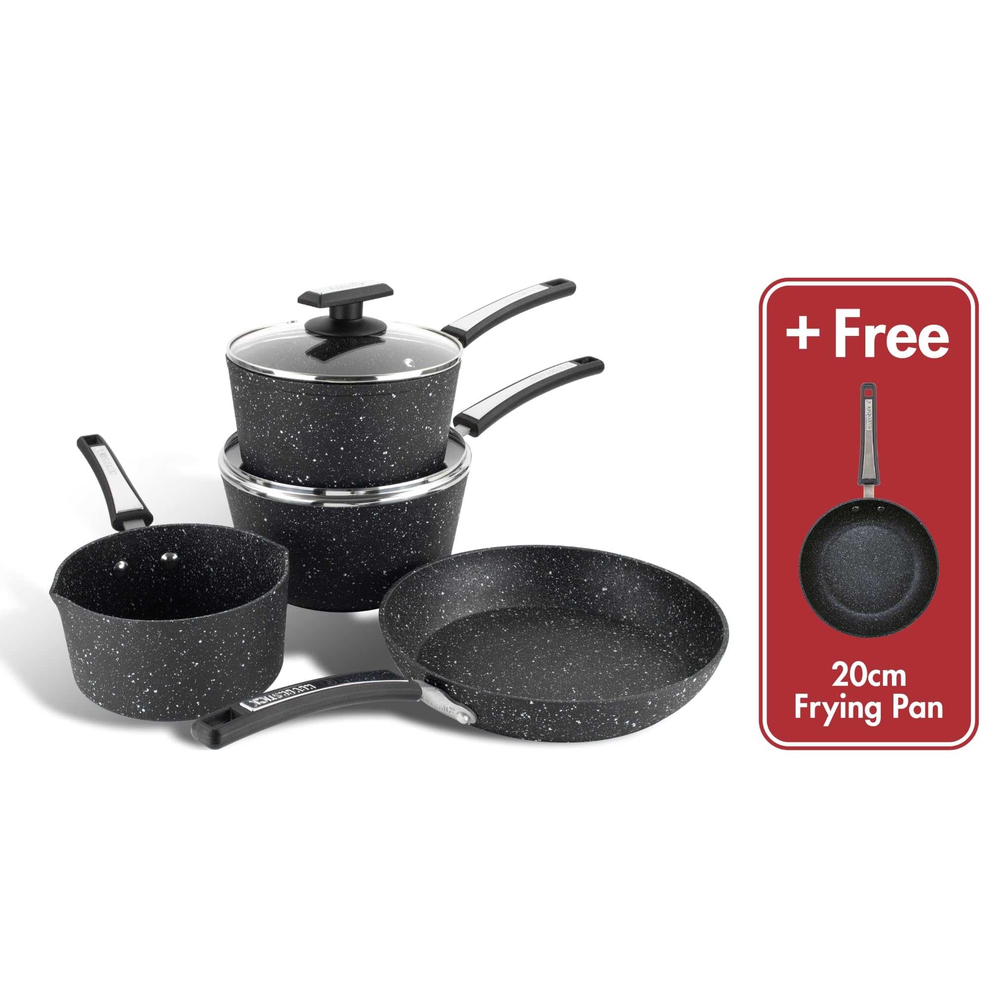 Scoville XTRA Set Pentole Antiaderenti 4+1: Padella Latte 16cm, Pentole 18/20cm, Padelle 20/24cm, Rivestimento Neverstick, Adatto A Induzione